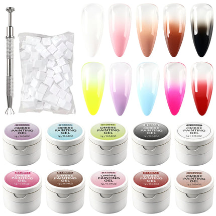 10-Color Cushion Gradient Painting Gel, UV/LED Blush Tap Gel, Nail Art Cushion Tap Gel Painting Tool