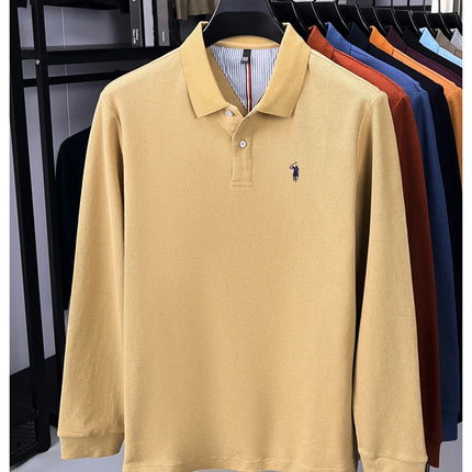 High-end brand 100% cotton long sleeve polo shirt, fashion luxury, pony embroidery, business casual comfort, new Paul men's T-shirt