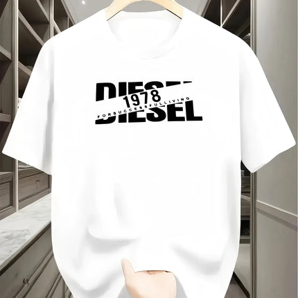 Casual Loose T-shirt with Classic Print, Fashionable Summer Cotton Women's Harajuku Short Sleeve Round Neck T-shirt Tops