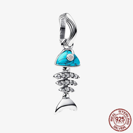 Key & Lock 925 Sterling Silver Pave Moon Heart Flower Dangle Charms Fit Original Bracelet Beads Jewelry DIY Gift plata de ley