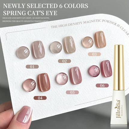 6pcs Nails Gel Glass Bead Cat Eye Gel Nail Polish New Style Sparkling Milk Tea Crystal Cat Eye Nail Art Nail Supplies