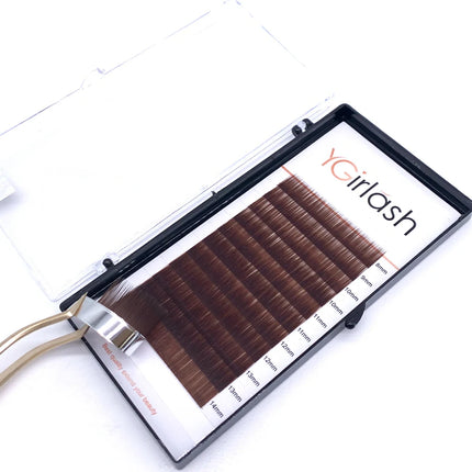 YGirlash Hand Made High Quality Straight Curvate Extensions False Eyebrow 12Lines Brown Color Eyebrow Extension