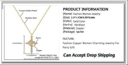SUNSLL Cubic Zircon Rotatable Crown Cross Pendant Necklaces Classic Stainless Steel Chain Banquet Party Jewelry For Women Men