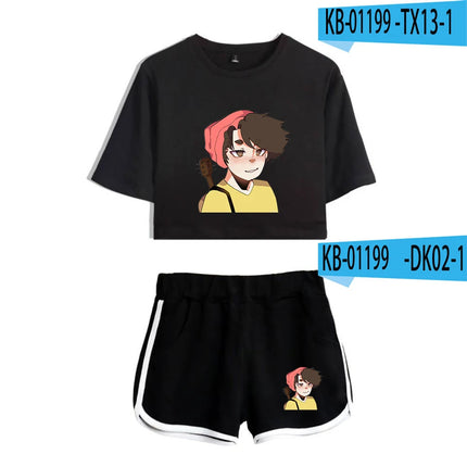 Fashion Youthful Wilbur?Soot Hidalgo Print Two Piece Set Women Sexy Shorts+lovely T-shirt Cute Dew navel Sport Girl suits
