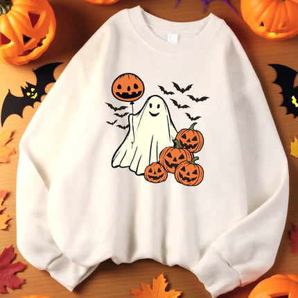 Pumpkin Balloon Ghost And Bat Pattern Sweatshirt Woman Sport Y2K Top Autumn Casual Sportswears Loose Hip Hop Sweatshirts