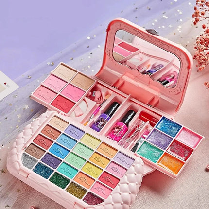 Kids Beauty Toys Makeup Kit Little Bag Washable Pretend Play Cosmetic Set Toys with Mirror Non-Toxic & Safe Birthday Gifts Girl