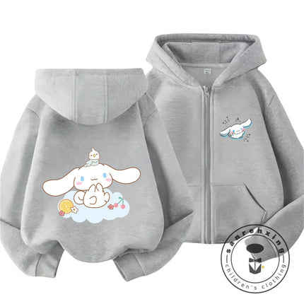 Fashion Casual 2026 Cinnamoroll Zipper Hooded Sweatshirt 3-14Y Boys Girls Autumn Winter Cute Kawaii Cartoon Street Hot Outdoor