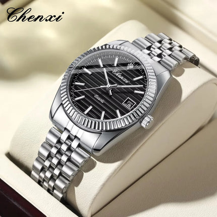CHENXI 004D Fashion Original Classic Watches for Men Stainless Steel Band Quartz Date Display Male Sport Waterproof Wristwatch