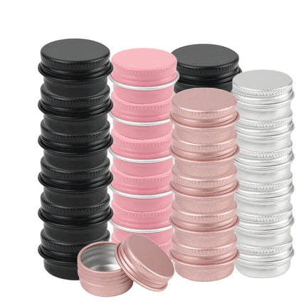 50Pcs 5g Empty Mini Pink Aluminum Jars Cosmetic Small Black Metal Tins Lip Balm Jar Refillable Make Up Sample Jar with Screw Lid