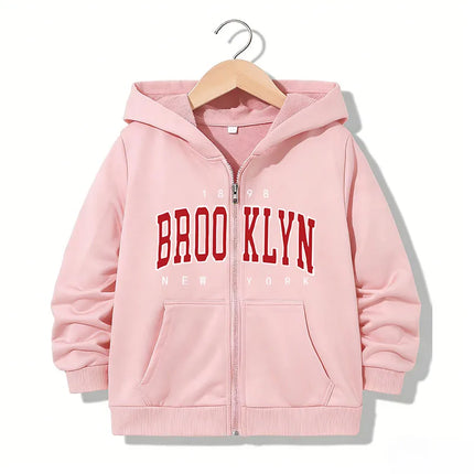Kids Zipper Hoodie Funny Casual Brooklyn New York Letter Hoodies Jackets Boys Girls Zip Up Sweatshirt Children Hoodies