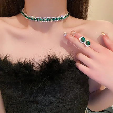 Women's Rhinestone Decorated Necklace & EarringsTrendy Jewelry Set Fashionable Accessories for Party & Daily Clothing Decor