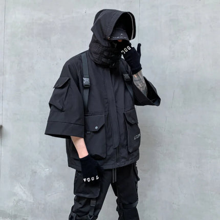 2026 Autumn Winter Hip Hop Techwear Cargo Jacket Men's Harajuku Casual Hooded Jackets Tactical Hooded Coats Streetwear
