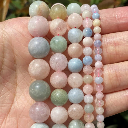 Natural Stone Beads Round Morganites Tourmalines Aquamarines Jades Quartzs Crystals Spacer For Jewelry Making DIY Bracelet