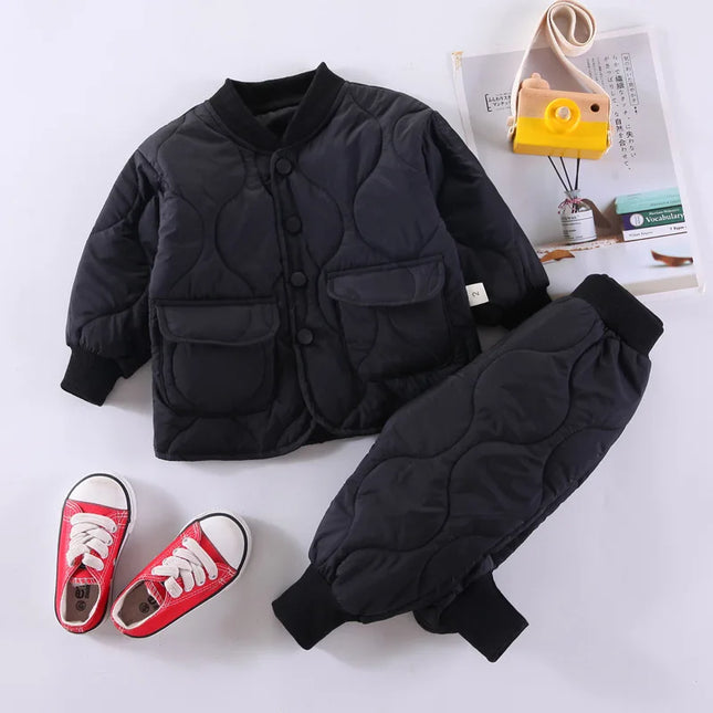 Korean version Baby Boy Clothes children's thickened insulation with cotton clip winter set suitable for baby top jacket+pants