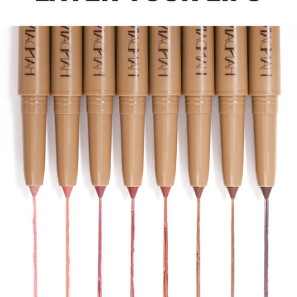 HANDAIYAN Double-Head Waterproof Lip Liner Pen Coffee Brown Outlines Lip Shape Full Lip Contour with Silicone Brush