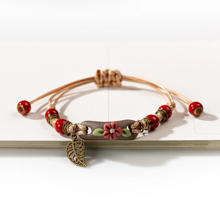 Forest Series Plant hand-kneaded Ceramic Adjustable DIY Bracelet For Women Gift Jewelry Wholesale #CZ501