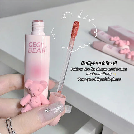 Cute Little Bear Lip Glaze Mist Face Matte Velvet Lipstick Holding Makeup Whitening Lip Cream Coloring Lip Color