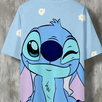 Disney Lilo & Stitch Cute Wink Print T-shirt Men Casual Short Sleeve Crew Neck Tee