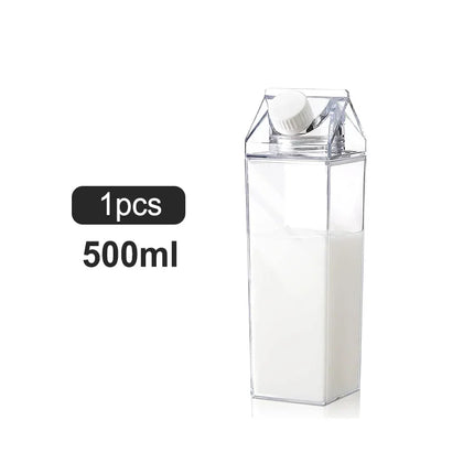 2pcs Milk Carton Water Bottle Transparent Plastic Square Milk Orange Juice Tea Container Box Sport Cup for Sports Travel Camping