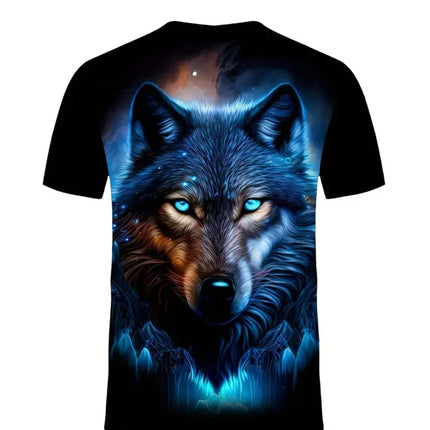 Men's 3D Wolf Print T-Shirt Casual Round Neck Short Sleeve Shirt Breathable and Comfortable Fabric Men's Street Outdoor Clothing