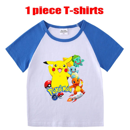 1/2 Pieces Pokemon Cartoon Tees For Boys Clothing Summer Children 100% cotton Short Sleeve T-shirts Printed T-shirt for girls