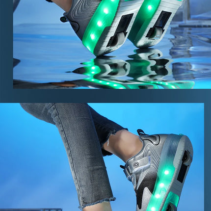 Kids Sneakers USB Recharge Light Up Skates Shoes Boys Girls Casual Skateboarding Shoe Roller Skate Outdoor Sports Shoes With LED