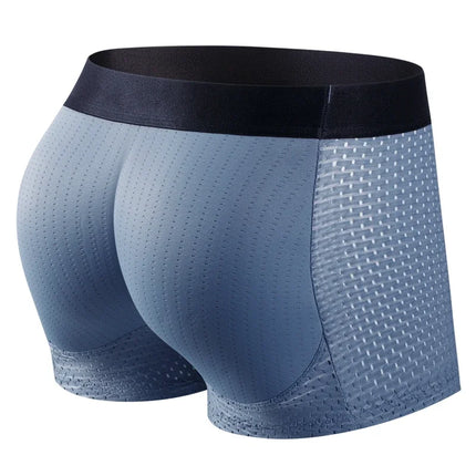 Men's Sexy Fashion Ice Mesh Breathable Butt Lift Boxer Briefs Underwear Padded Underwear Boxer with Hip Pad Buttocks Boxer Trunk