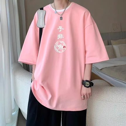[size M-8XL] Men's Oversize T-shirt New Chinese Style Print Loose Cotton Short Sleeve T-shirt For Men And Women