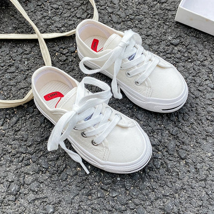 8037 Low cut solid color lace-up children's canvas shoes breathable boys and girls board shoes cloth shoes comfortable