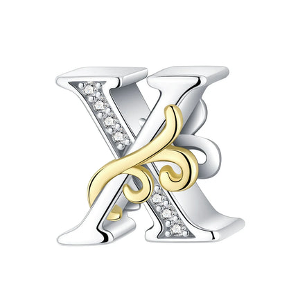 925 silver 26 letters retro fashion golden pendant fit original bracelet charm beads necklace Diy female jewelry