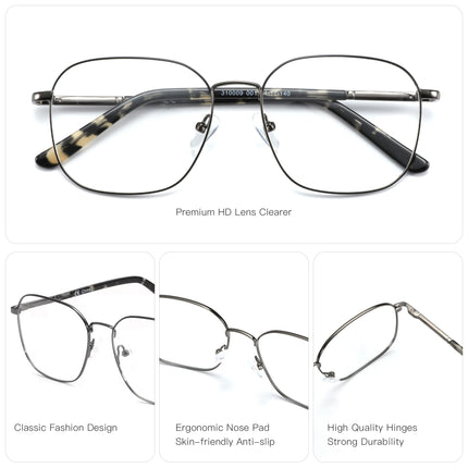 BLUEMOKY Metal Square Prescription Glasses, Men's and Women's optical lenses with recipe , myopia multifocal,blue light glasses