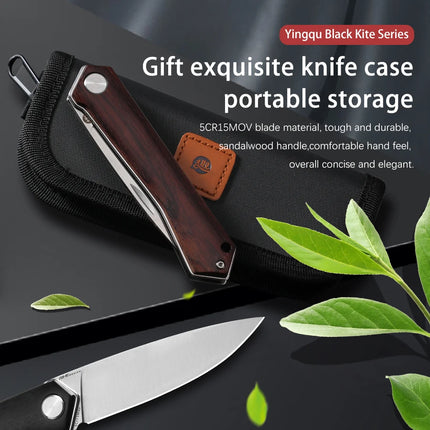 YingQu EW5 Folding Knife 5CR15MOV Stainless Steel Wood Handle Outdoor Camping Pocketknives Fruit Cutting Hand Tools