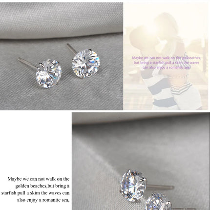 Crystal Zircon Real 925 Sterling Silver Earrings Channel  Cubic Zirconia Silver Stud Earrings for Women Sterling Silver Jewelry