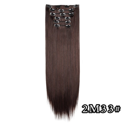 24 Inch Natural Hair Clips Synthetic Hair for Women Hair Tinsel Kit 16 Clips-on Hair in 6pcs Hair Extensions Wicks for Hair