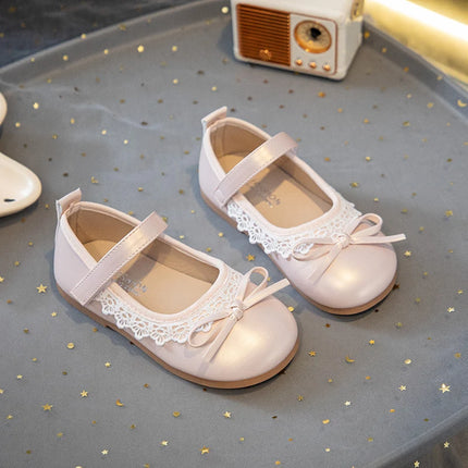 Girls Walking Shoes Sweet Lace Simple Bows 2025 New Kids Princess Shoes Round Toes Kids Leather Shoes Non-slip Soft Sole Flats