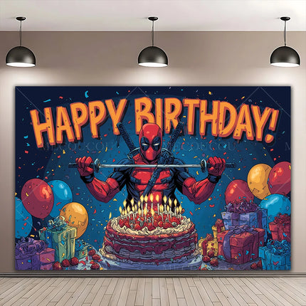Superhero Deadpool and Wolverine Themed Customized Boy's Birthday Party Decoration Banner With Portrait Photography Studio Props