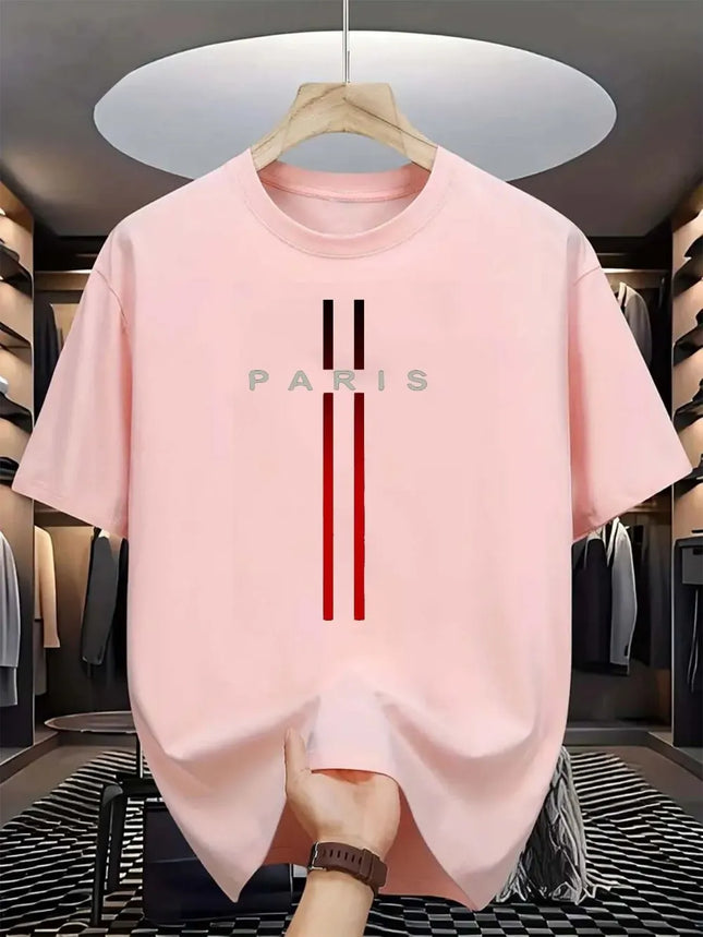 Men's New Polyester Fabric Comfortable and Breathable Crew Neck T-shirt with Paris Letter Print Pattern Outdoor Casual Top