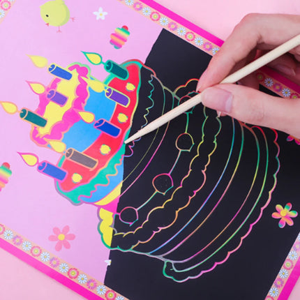10Pcs Scratch Art Paper Magic Painting Paper with Drawing Stick Drawing Toys Kids Learning Educational Toys for Children Gifts