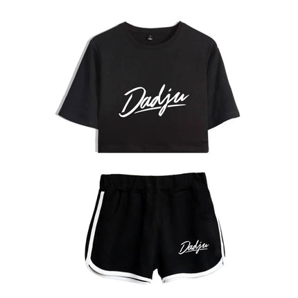 Fashion Youthful Rap Group PNL Print Two Piece Set Women Sexy Shorts+lovely T-shirt Cute Dew navel Sport Girl suits