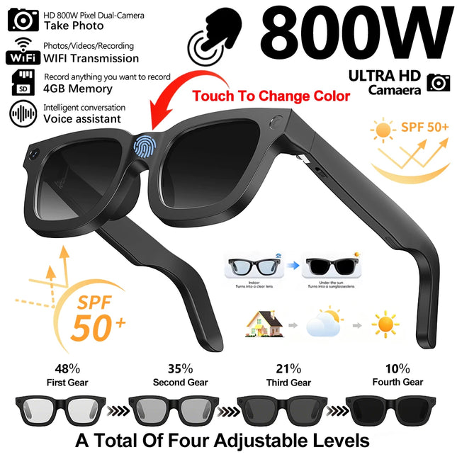 2026 Smart Glasses HD Photo Video OpenAI Record Translation Touch Photochromic Lenses Bluetooth Call Music Multifunction Glasses