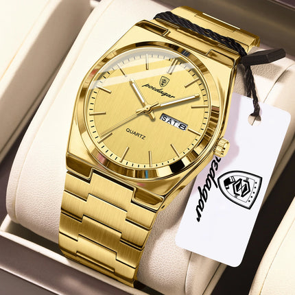 POEDAGAR Exquisite Business Men's Watch Stainless Steel Waterproof Luminous Man Wristwatch Date Week Classic Men's Quartz Watches