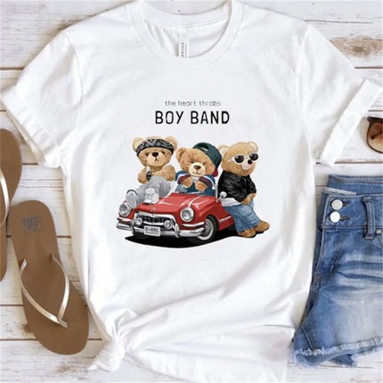 Women's Cute Bear Graphic T-shirt Short-Sleeved Clothes Women's Print T-shirt Summer 90s Fashion Style Women's Fashion T-shirt