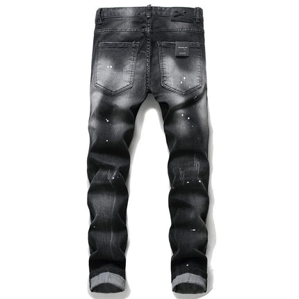 European American Style Fashion Brand Jeans Men Slim Jeans Pants Mens Black Denim Trousers Zipper Blue Hole Pencil Pants Jeans