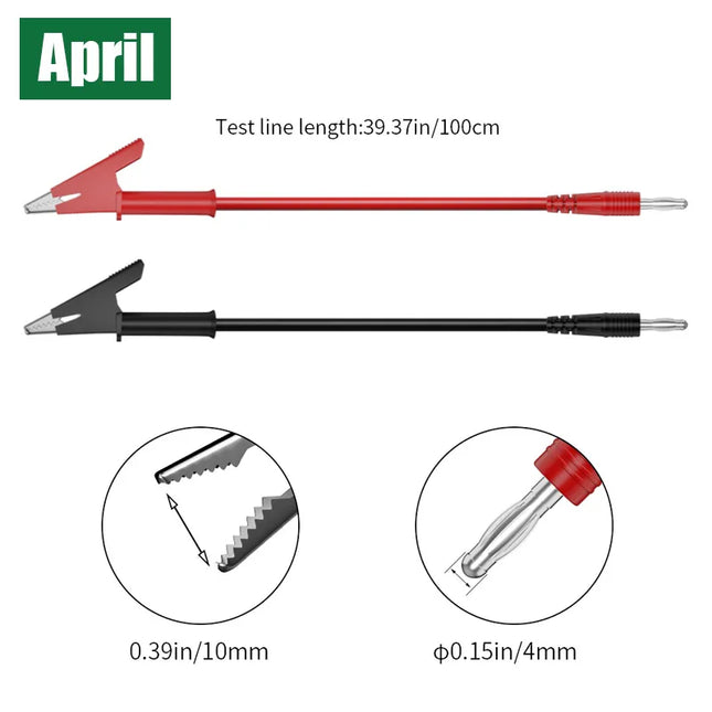 2pcs/set of 4mm banana male plug to alligator clip copper test cable for multimeter test 1 meter