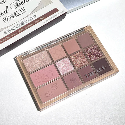 12Color Pink Brown Eye Shadow Tray Pearl Glitter Earth Matte Chocolate Eyeshadow Palette Korea Low Saturation Eye Pigment Makeup