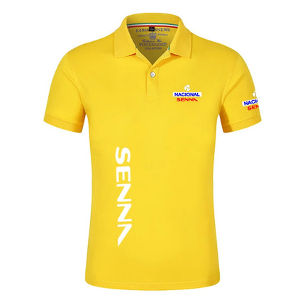 2025 Summer Ayrton Senna Print Casual Lapel Collar Breathable Solid Color Polo Shirt Men Trendy High Quality Cotton Short Sleeve
