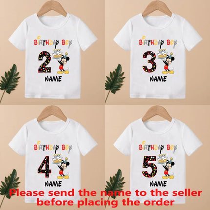 Mickey Mouse Print Cartoon Girls Clothes 1 2 3 4 5 6 7 8 9 Years Happy Birthday Custom Name Kids T-shirt Baby Children T-Shirt