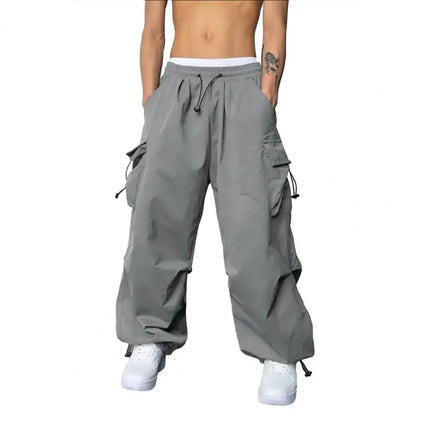 Men Baggy Cargo Pants Solid Color Pants Loose Fit Jogger Trousers With Side Pockets American Style Male Street Outdoor Sports