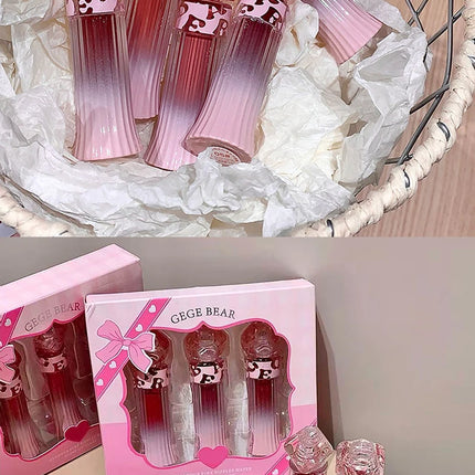Gege Bear Water Light Lip Llaze Set Mirror Lipstick Lip Gloss, Hydrating Moisturizing, Long Lasting, Gift for Lover