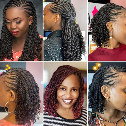 8 Packs Wavy Senegalese Twist Crochet Hair with Curly Ends, 8 Inch Black Synthetic Pre Looped Short Crochet Braids,
